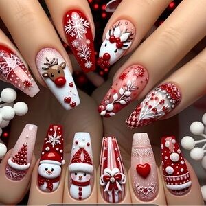 Festive Red and White Holiday Nail Art Set